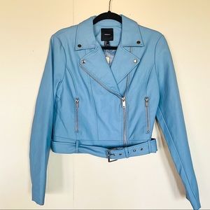Blue Faux-Leather Jacket